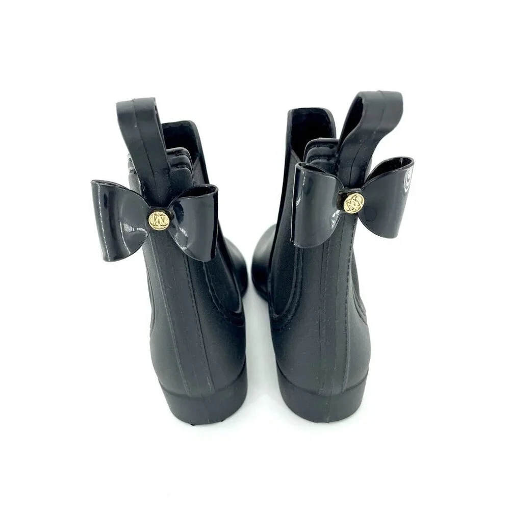 Catherine Malandrino Boots Matte Bow Chelsea Rain Rubber Boots SZ 8 NEW